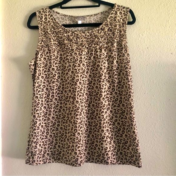 Chico's Tops - CHICO'S Travelers Leopard Animal Print Ruffle Top Sleeveless Shirt Size 2